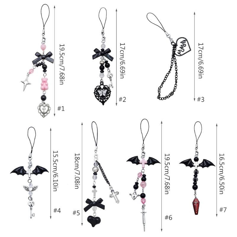 Bow-Love Keychain Crystal Y2k Beaded Phone Lanyard Strap Guitar Charm Cross-Pendant Phone Chain Anti-Lost for Women Girl