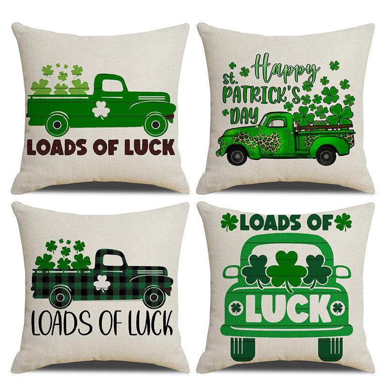 St. Patrick's Day New Sofa Cushion Cover Green Car Four-Leaf Clover Oktoberfest Linen Cushion