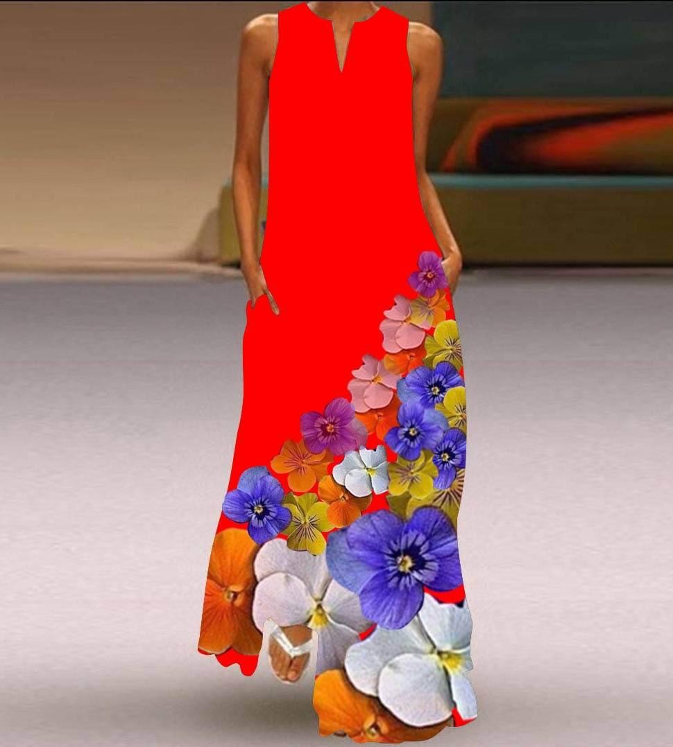 

Летнее женское платье с V-образным вырезом и принтом без рукавов, длинное платье 5XL