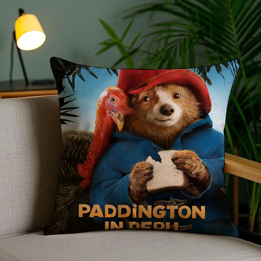 Cute P-Paddington Bear Pillow Case Anti-Dustmite Pillowcase Invisible Zipper Silky Short Plush Sofa Cushion Cover