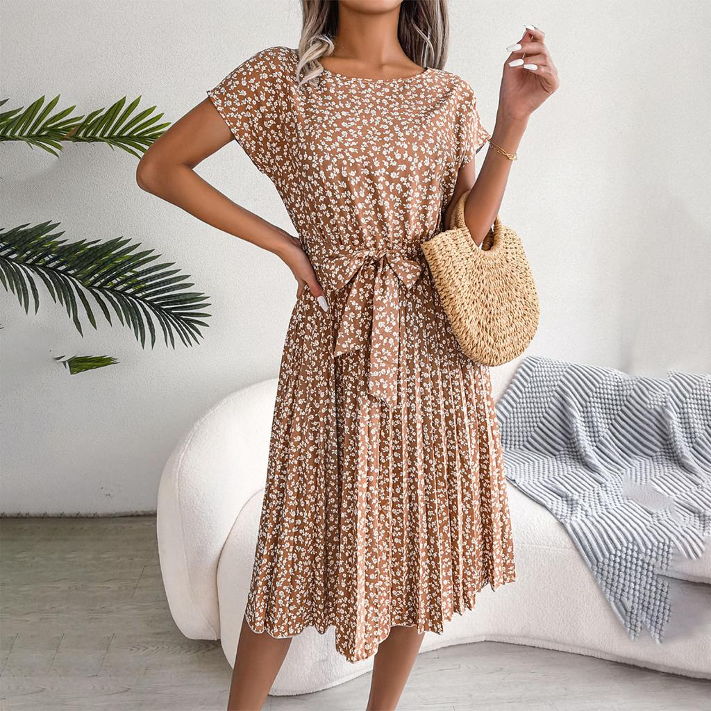 Fashion Women's Summer Round Neck Casual Fashion Printed Pullover  Dress