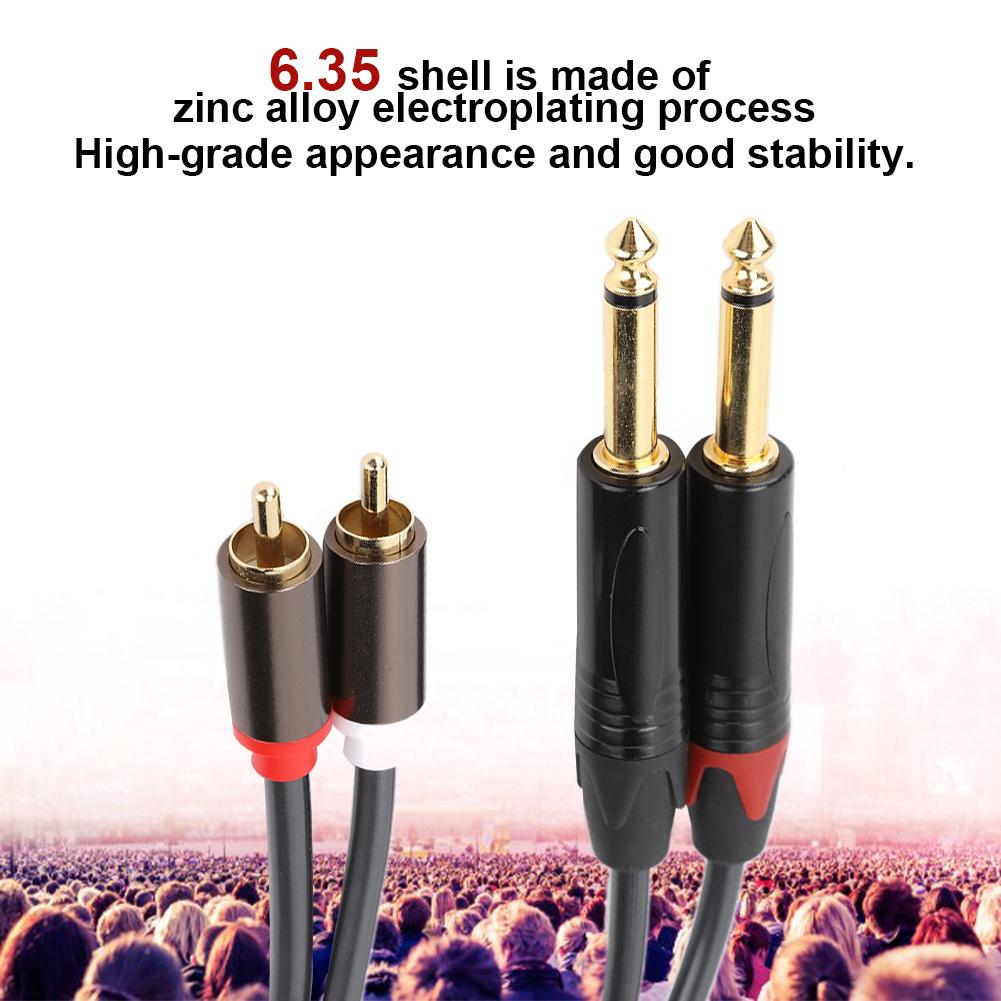 1.5M Gold Plated Plug Aluminum Alloy Housing Dual RCA To Dual 6.35 Mono Audio Cable