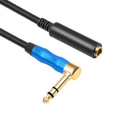 6.35mm Male-to-Female Right Angle 3-Core Audio Extension Cable for Headphones/Mixers