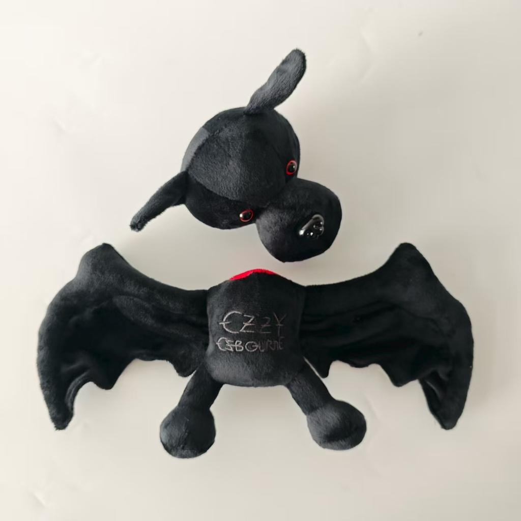 TreasuringU New 25cm Ozzy Osbourne Bat Plushie Halloween Black Bat Plush Toys Cartoon Horror Bat Stuffed Dolls Birthday Gifts