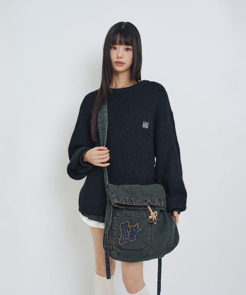 LMR Hairy Heart Embroidered Pullover Knit Black
