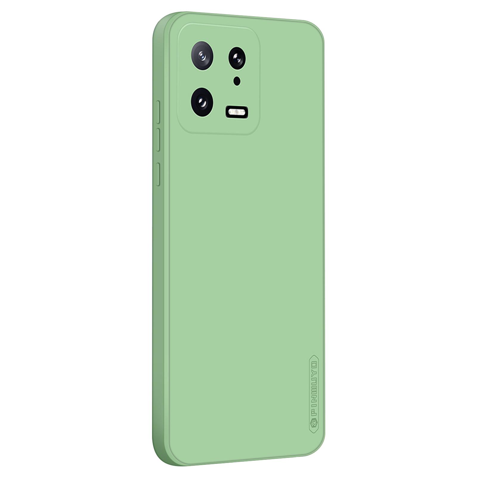 

PINWUYO JK TPU-2 Series TPU Phone Case for Xiaomi 13 5G Fiber Flocking Lining Precise Cutouts Cover Matcha Green