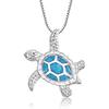 Textured Blue Glitter Inlay Sea Turtle Pendant Thin Box Link Chain Ocean Theme Women Neck Jewelry