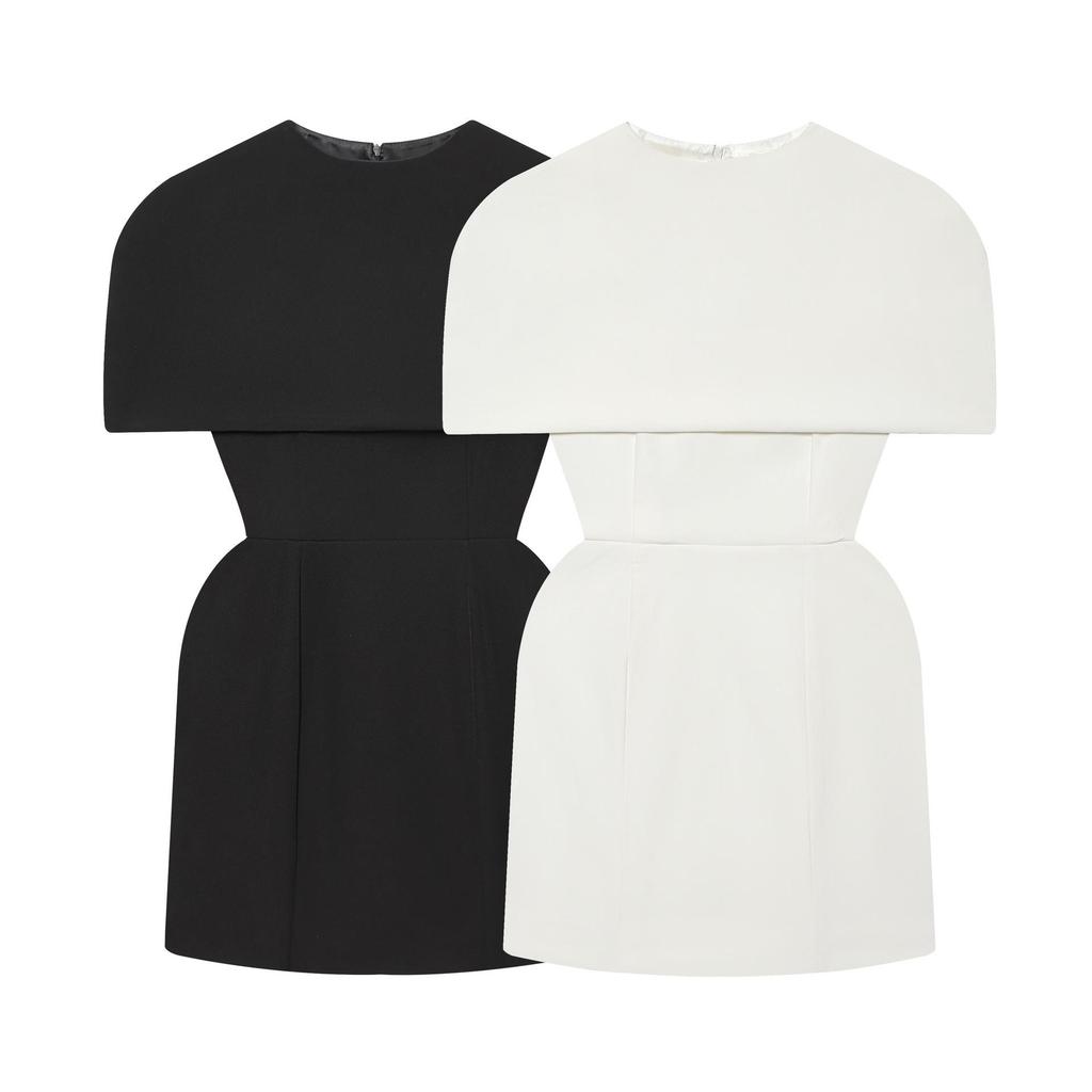 Slimming Sleeveless Vest Dress & Round Neck Shawl - Women's Formal Black Skirt Set