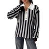 Autumn Winter Women Sweater Ladies Tops Vertical Stripes Lapel Knit sweater Women