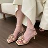 2025 Summer New Sexy Flower High Heels Sandals  Pointed Toe Stilettos Shoes for Women Dress Party Fashion Pumps