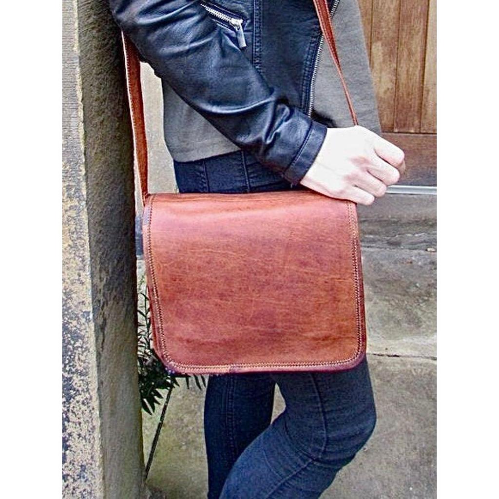 Taška pro tátu, obyčejná přední kožená brašna, 7”x9” crossbody hnědá kožená pánská taška, kožená taška přes rameno pro něj, unisex obyčejná přední taška