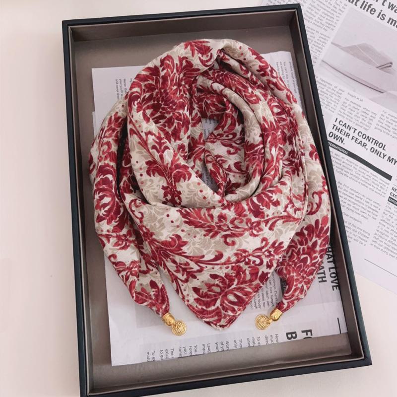 1Pc Magnetic Closure Versatile Neck Scarf Elegant Painted Pattern Luxury Silk Scarf Gift Necklace Cloth Accessories