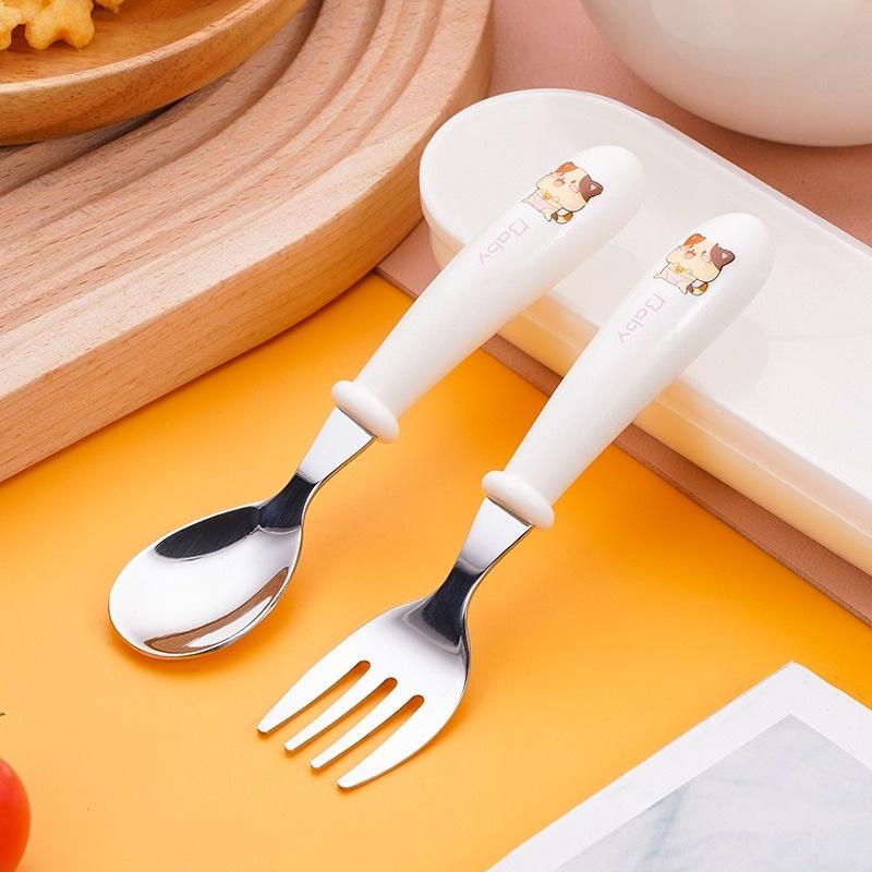 2pcs Children Spoon Forks Box Kids Stainless Steel Kids Cutlery Portable Baby Feeding Utensils Baby Spoons Baby Tableware Set