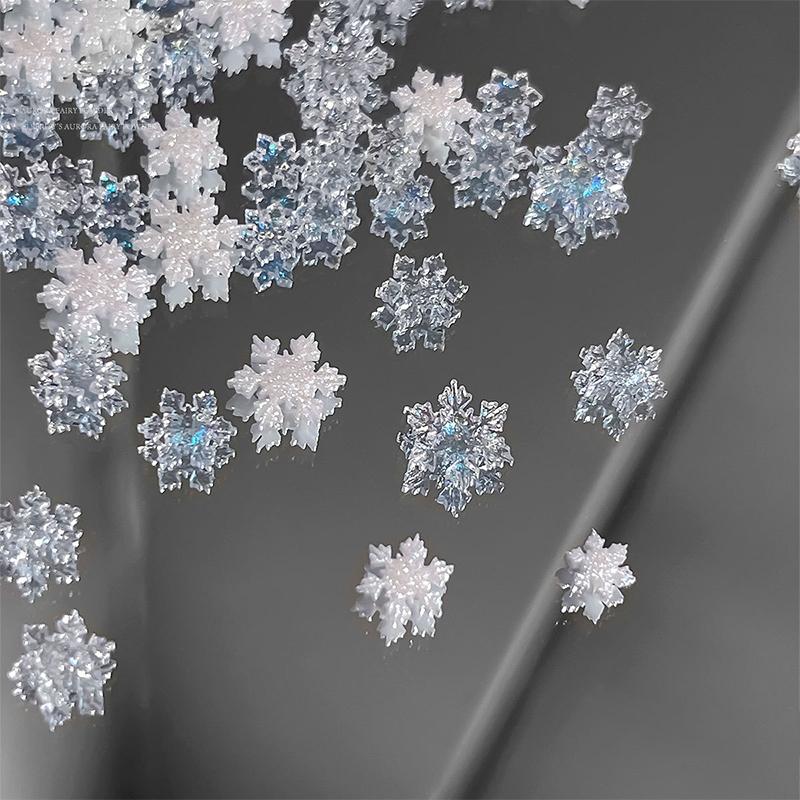 50pcs Christmas Sparkling White Transparent Snowflake Nail Charms Accessories Glitter Resin Snow Nail Decoration For Manicure