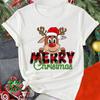 Merry Christmas Reindeer Print TShirts for Women Casual Short Sleeve Tee Shirts Fashion TShirts Womens Christmas Party Tops