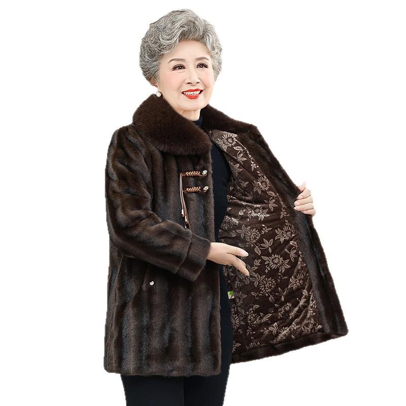 Mink Velvet Mid-Length Winter Coat for Middle-Aged & Elderly Women