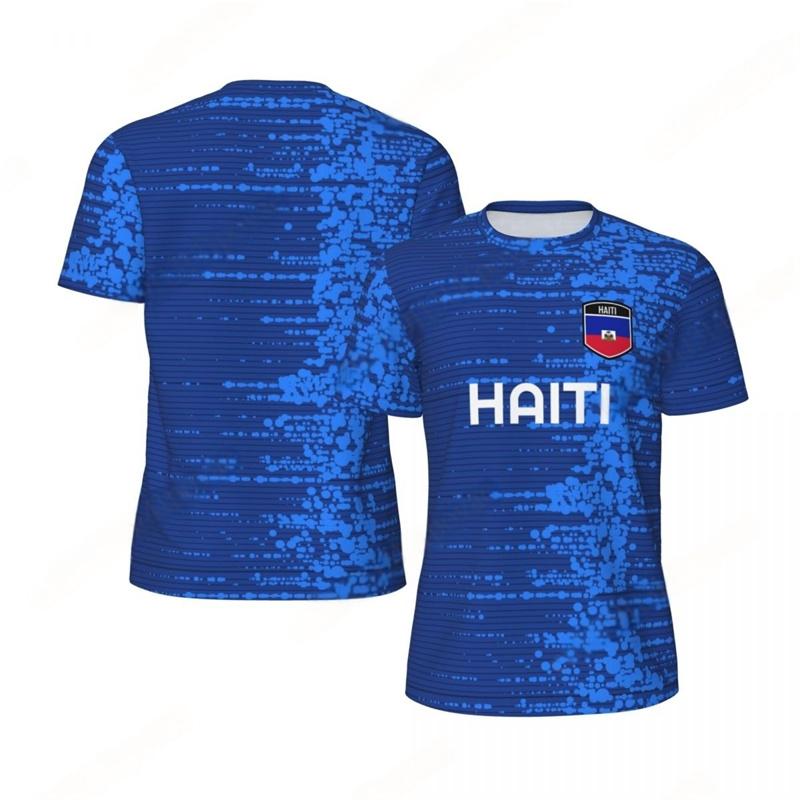 Haiti Flag Football T-shirt Ανδρικό 3D Τυπωμένο T Shirt Παιδική Μόδα Λαιμόκοψη Κοντομάνικο Ποδοσφαιρικό T-shirt Αναπνέον Αθλητικό Φαρδύ T-shirts