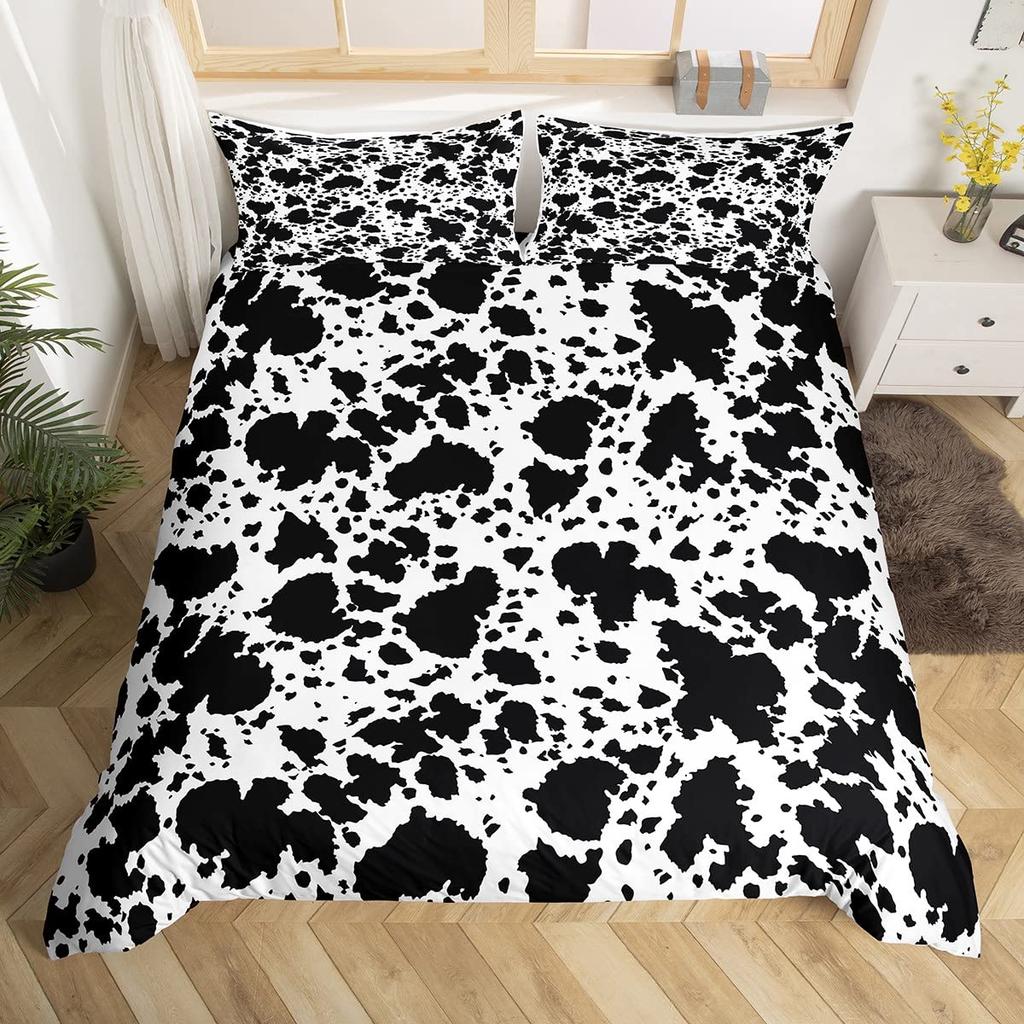 Cow Print Bedding Set King Size Kids Black White Duvet Cover Set Cartoon Milk Cow Comforter Cover Animal Farmhouse Quilt Cover