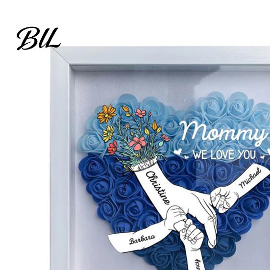 Shatterproof Acrylic Frame Personalized Mommy I Love You Flower Shadow Box Custom Names Holding Hands Gifts for Mom Grandma from Daughter or