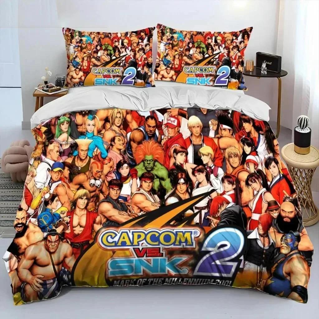 Game King Of Fighters Retro Bedding Set Duvet Cover Sheet Printed Bed Set Pillowcase Bed Full Queen King Size Comforter Bedroom