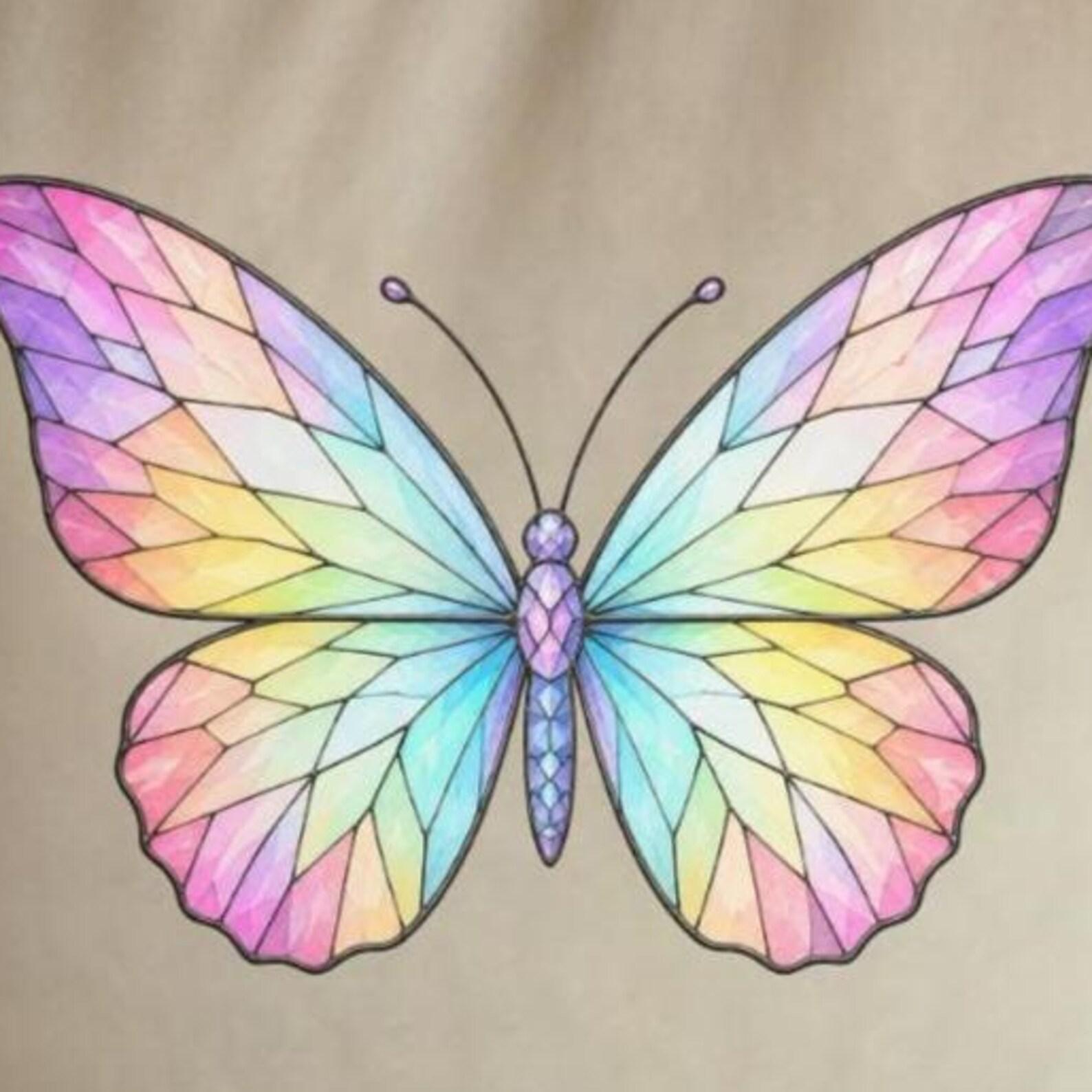 Pastel Stained Glass Butterfly Shirt | Colorful Boho Butterfly Art | Cottagecore Nature Graphic Tee 4XL