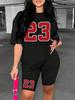 Women's Summer Set Number 23 Print Casual Shorts Set Sports Women's Shirt Shorts 2 Piece Street Wear Set Womens Summer Clothes