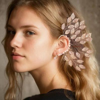 Retro-Style Ear Cuffs With Leaves, Fashionable Photo Shoot Earrings For Women
