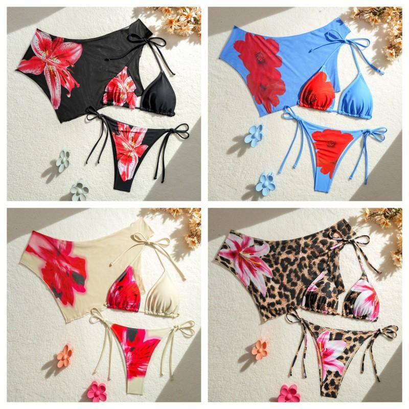 Swimsuit Printed Lace Sexy Bikini Split Fashionable Three-piece