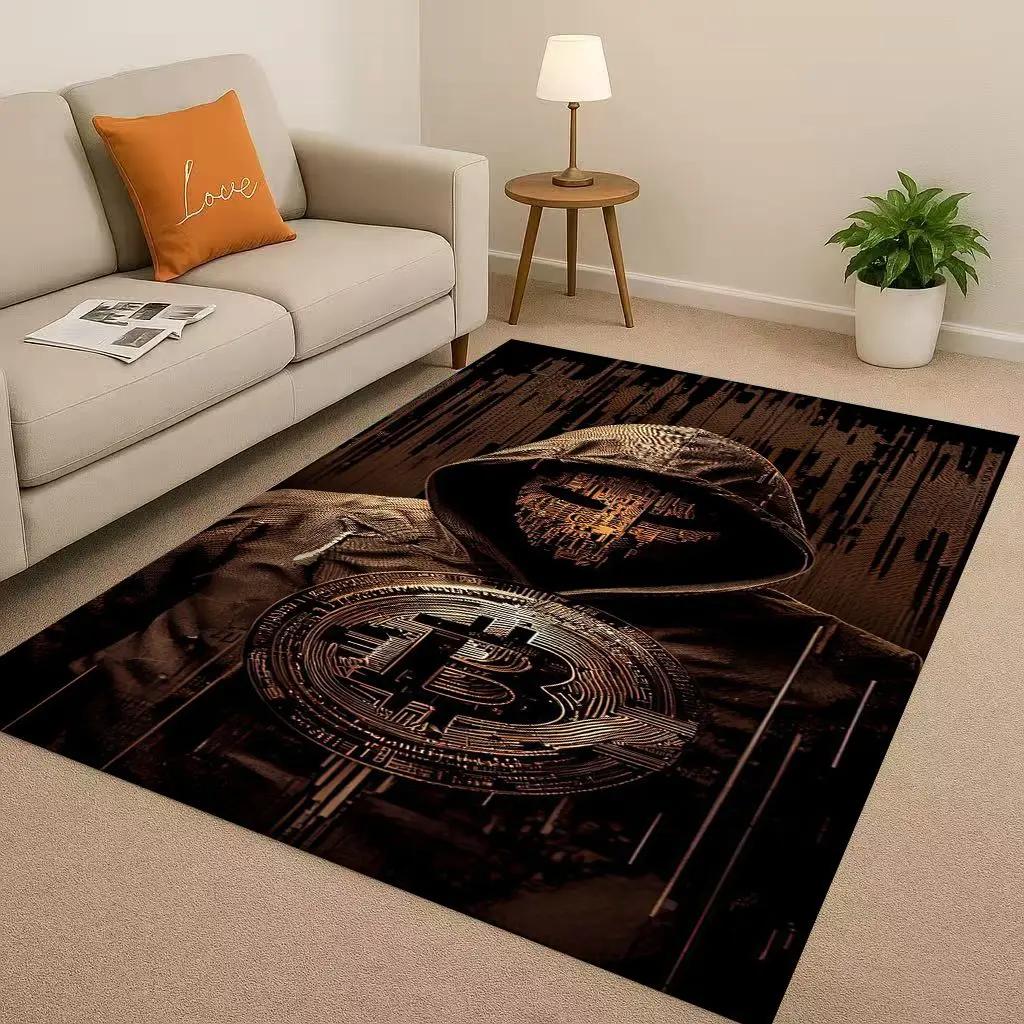 HD Rich BTC Bitcoin Circuit Board Art Cartoon Living Room Non-Slip Area Rug Carpet for Bedroom Playroom Sofa,Home Decor Doormat