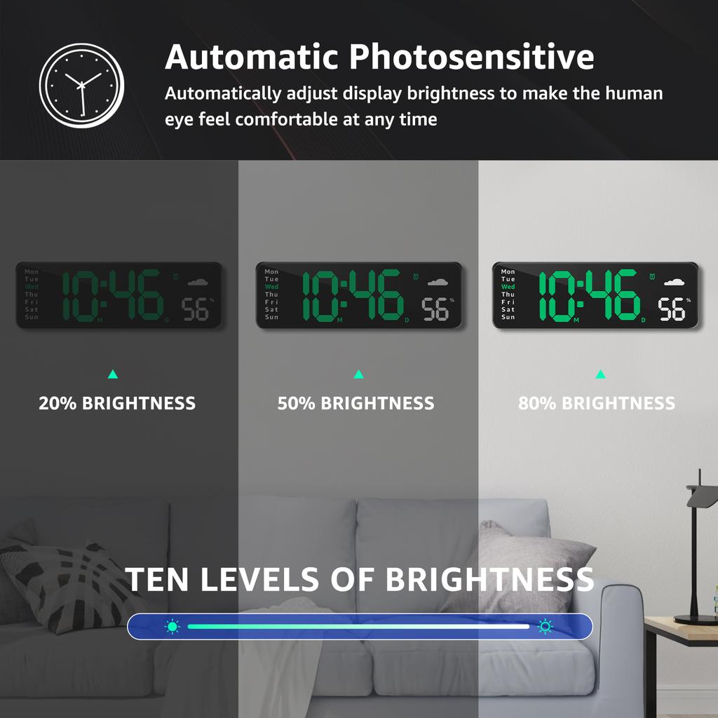 Multi-functional Wall Clock LCD Display Clock with Weather and Temperature Display Adjustable Digital Wall Clocks for Home Decor