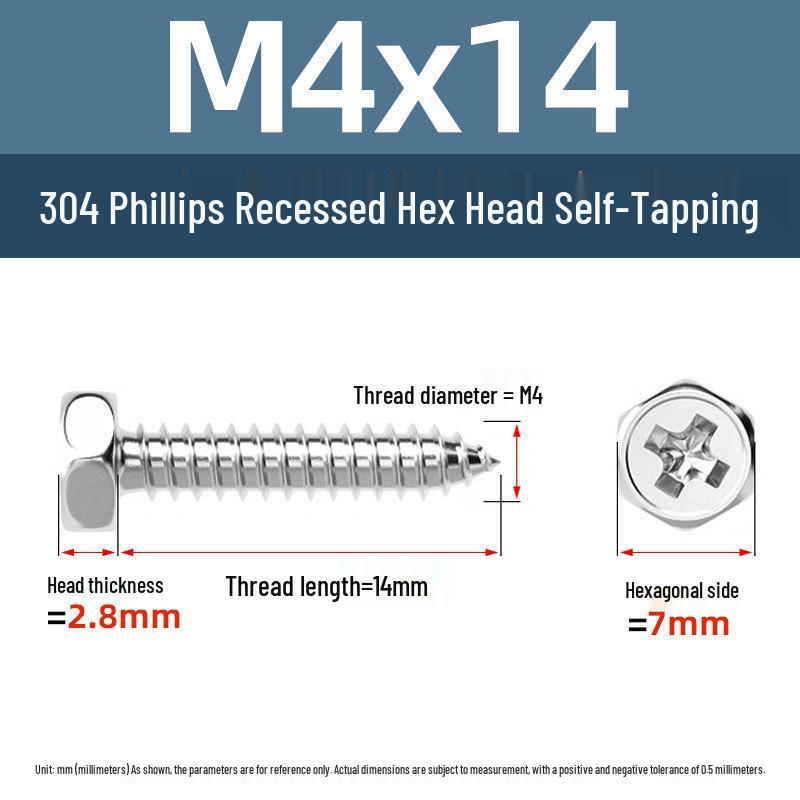 Yigu 304 Stainless Steel Phillips Recessed Hex and Slotted Self-Tapping Screws for Wood, M3-M8