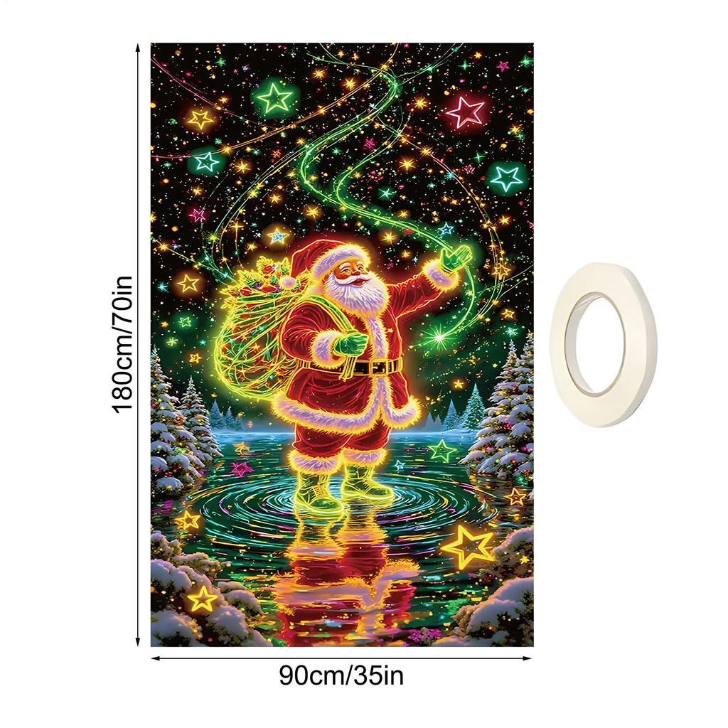 Christmas Door Cover 70x35 Inch Fluorescence Holiday Sign Christmas Front Door Decoration Cover For Porch Farmhouse Indoor