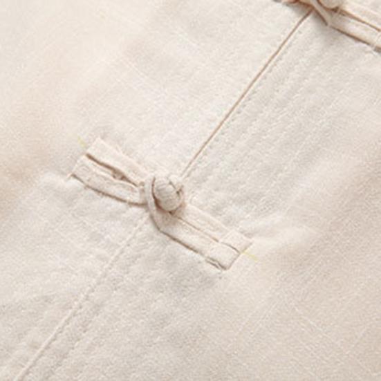 Father Summer Top Solid Color Short Sleeve Buckle Chinese Style Stand Collar Daily Wear Single-breasted Chinese Wear Tai Chi Clothing Male Clothes