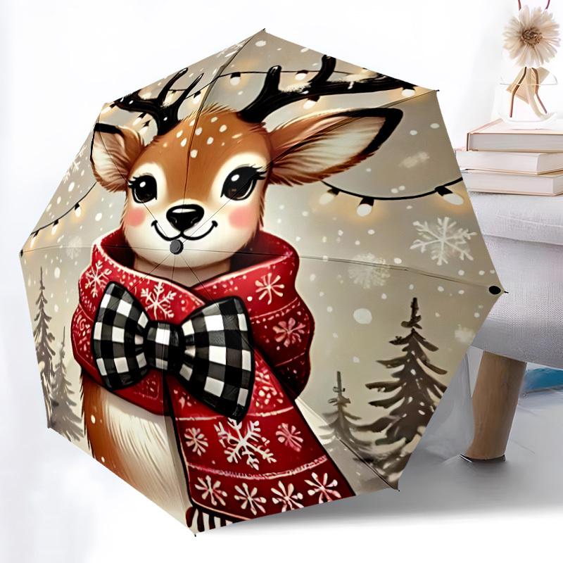 1 Stück Winterhirsch Automatischer Faltregenschirm Kompaktes 8-Rippen-Design, Langlebiger Eisenrahmen für Reisen, Outdoor, a0920091