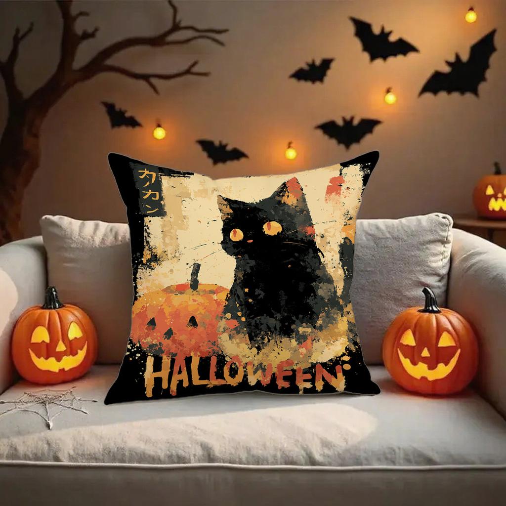 Halloween Cat Patterned Pillowcasesuitable For Sofa Car Bedroom Decorative Cushion Cover Pillow Cover