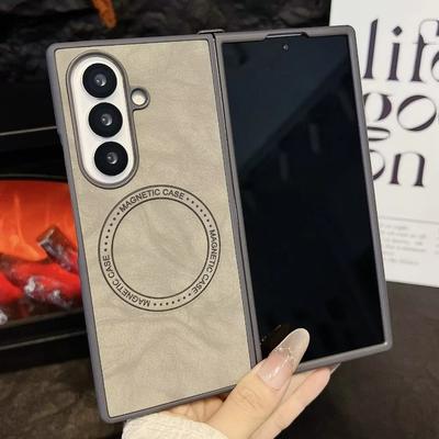 Luxury Business Sle Retro Sheepskin Pattern Phone Case for Samsung Galaxy Z Fold 7 6 5 4 3 Wireless Charge Magnetic Back Cover