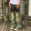American Retro Jeans Boys Trendy Brand Spring and Autumn Old Pants High Street Vibe Straight Wide Leg Slightly Pulled Pants