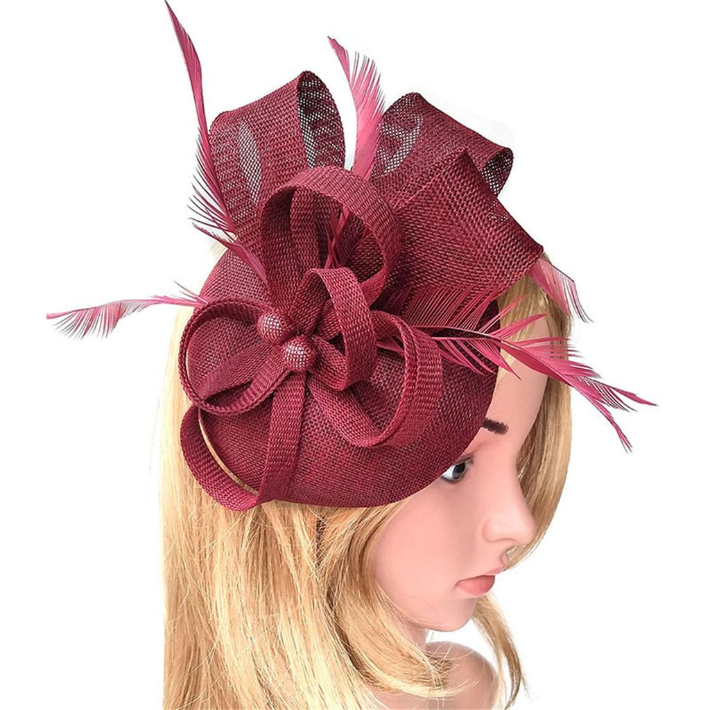 Tea Party Fascinator Hat for Party Wedding Women Feather Mesh Fascinator Hair Pin Hat Big Flower Church Cap Headdress