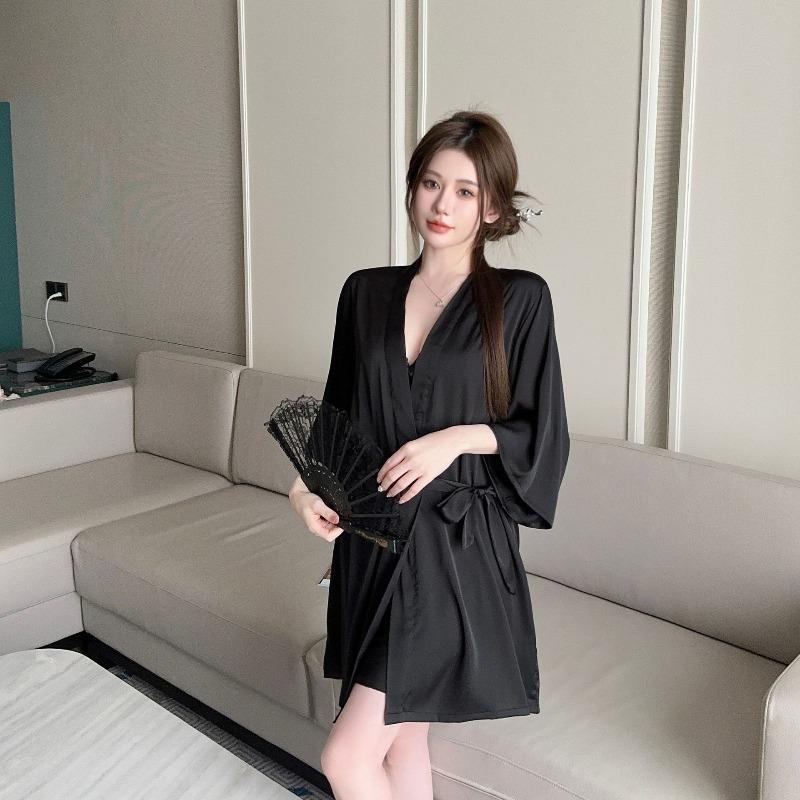 Spring and Summer New Women's Summer Loose Large Size Wedding Morning Robe Casual Single Nightgown Silk Bathrobe Robe