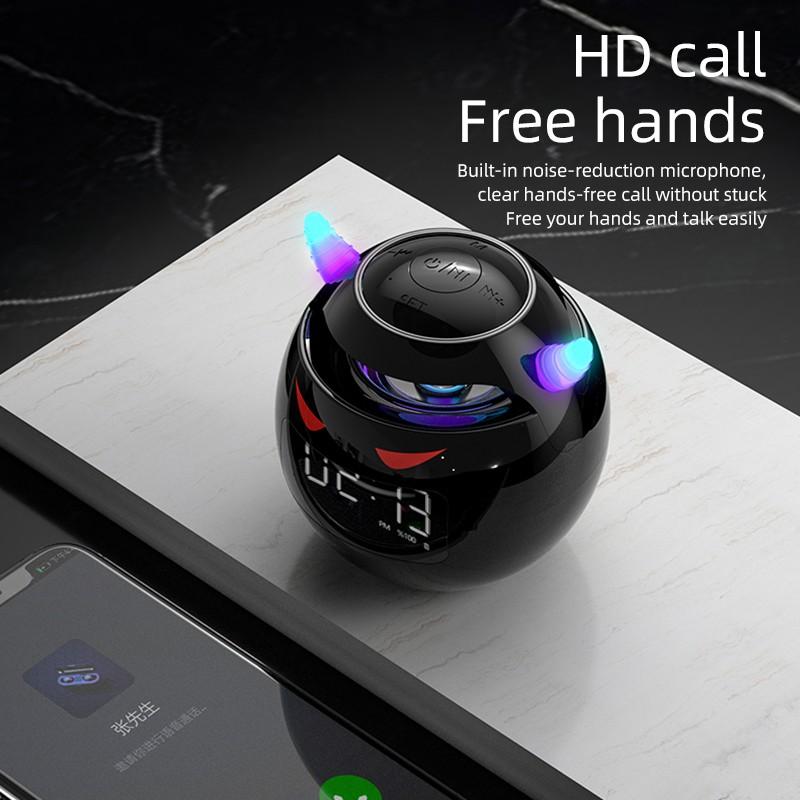Portable Cute Little Devil AI Smart Bluetooth Speaker 3D Stereo Subwoofer Mini LED Digital Clock Alarm Clock Waterproof HIFI Music Box