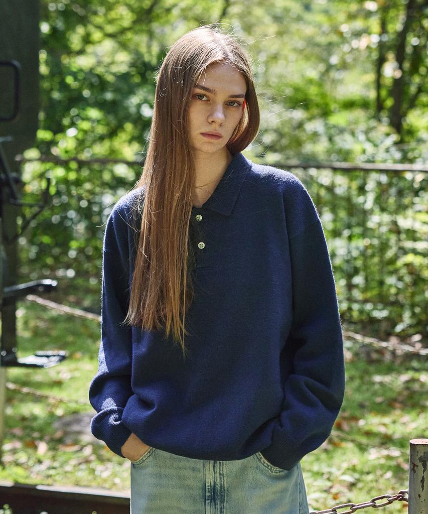 MINIMALPROJECT Button Collar Bulky Knit Mnt113 [Navy]