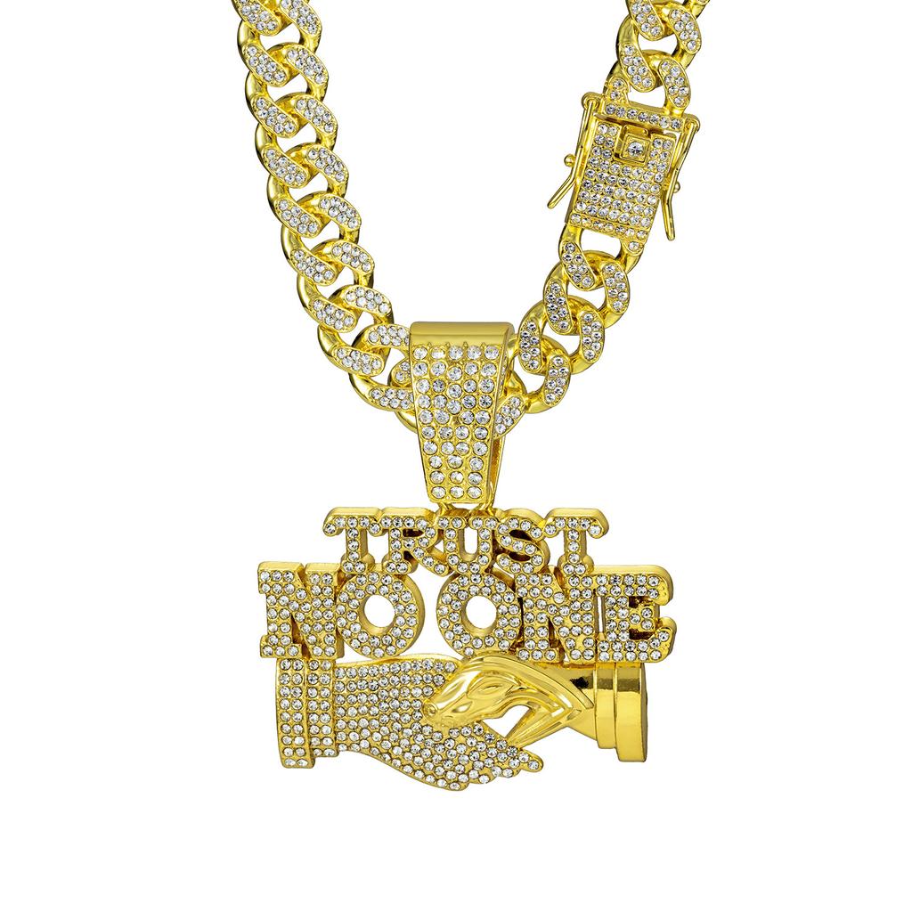 European and American alloy accessories are hot-selling TRUST NO ONE diamond-encrusted pendant, men's personality trendy hip-hop Cuban chain