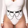 Black Leather Waist Chain Belt For Women, Silver Metal Ring Chain Tassel Body Belt, Adjustable Fashion Dress Jean Belt
