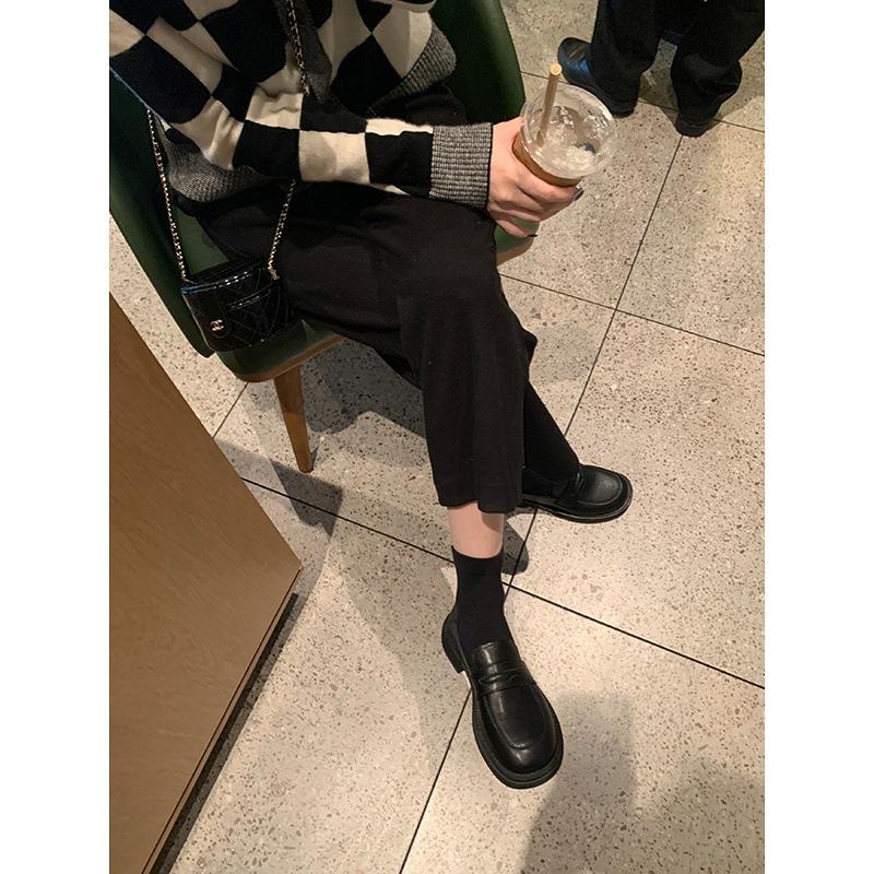 Genuine Leather~ Platform Small Leather Shoes British Style Single Shoes Women's Japanese Black 2025 New Soft-soled One-pedal Loafers