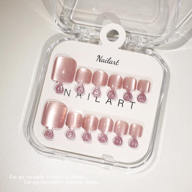 10 Pcs/Box French Fake Nails Glossy Cat-Eye Nail Art Design Short Square Press On Nail Full Cover False Toe Nail Extension