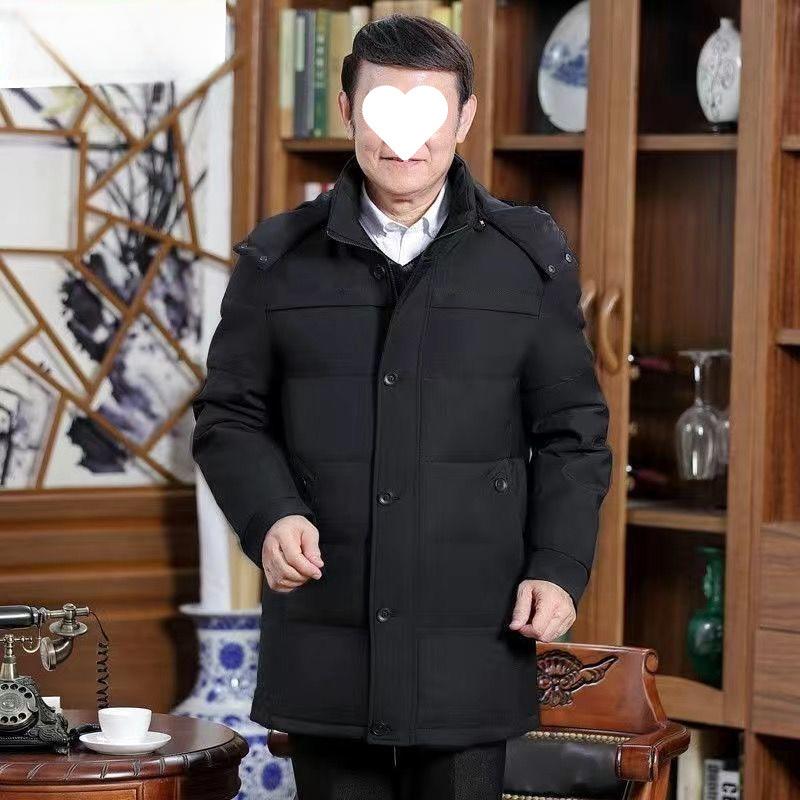 Down Jacket Men's Winter Thickened Medium and Long Dad Loose Large Size Hooded Big Fur Collar Jacket