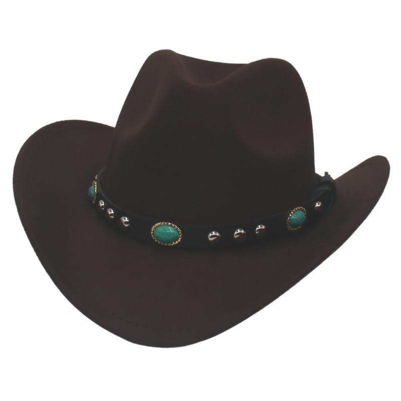 Ethnic Style Cowboy Hat With Brass Rivets For Winter Men Women