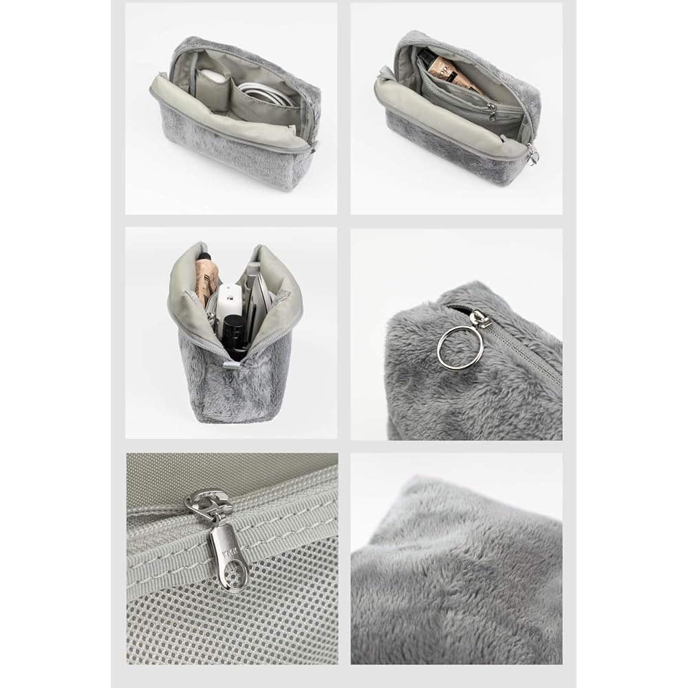 Aso Fluff Pouch L Size Faux Fur Cosmetic Pouch with Gusset Off White