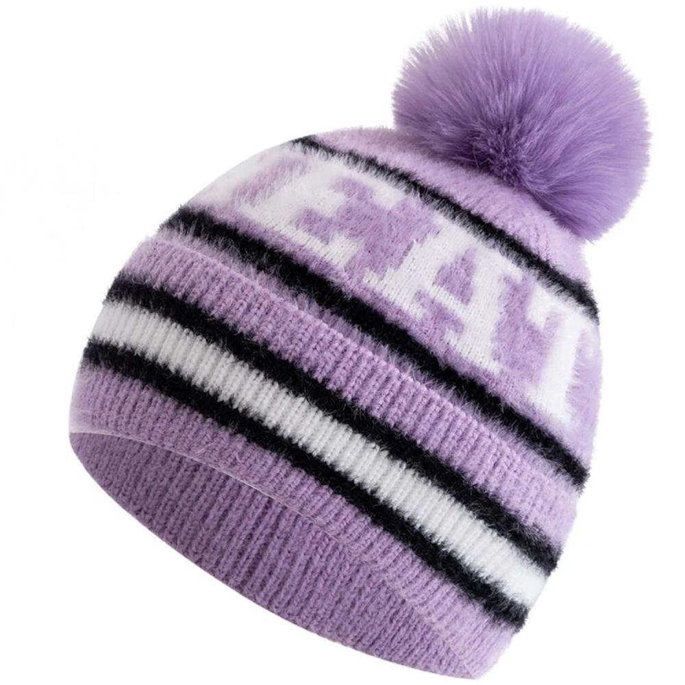 

Модный стиль Новая шапка-бини с надписью HEAT, шапки с помпонами, теплая зимняя шапка, шапка-бини Y2K для женщины, девушки 55cm-58cm фиолетовый