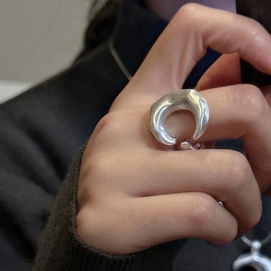 Simple Silver Band Ring Adjustable Open Ring Minimalist Handmade Wide Band Ring Couple Jewelry for Men Women